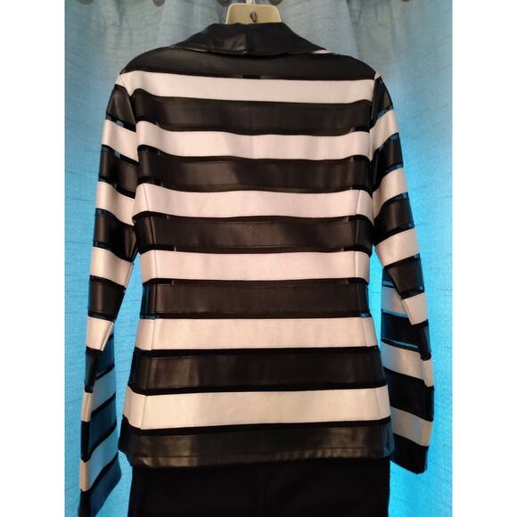 Weavz Striped Faux Leather Zip Front Jacket, Black & Off White, Size S - Picture 2 of 7